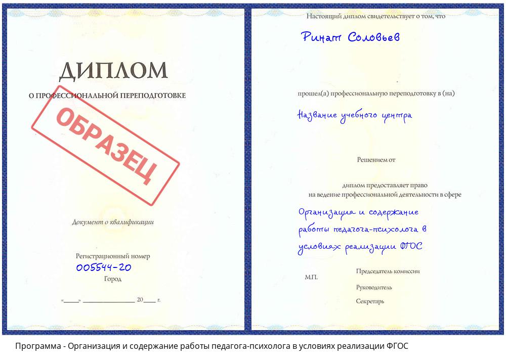 Организация и содержание работы педагога-психолога в условиях реализации ФГОС Пенза