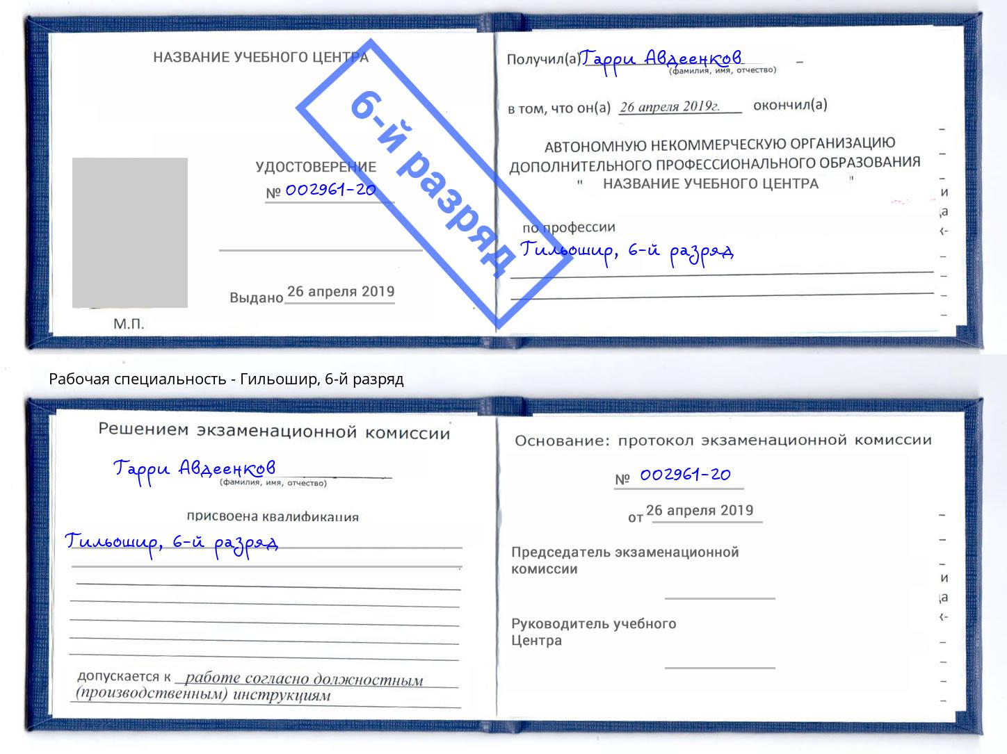 корочка 6-й разряд Гильошир Пенза