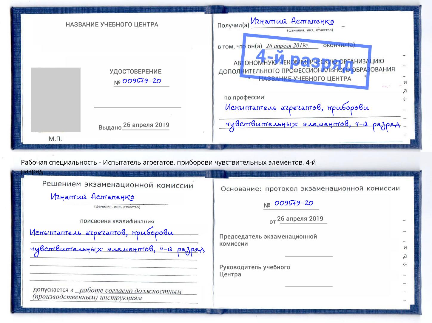 корочка 4-й разряд Испытатель агрегатов, приборови чувствительных элементов Пенза
