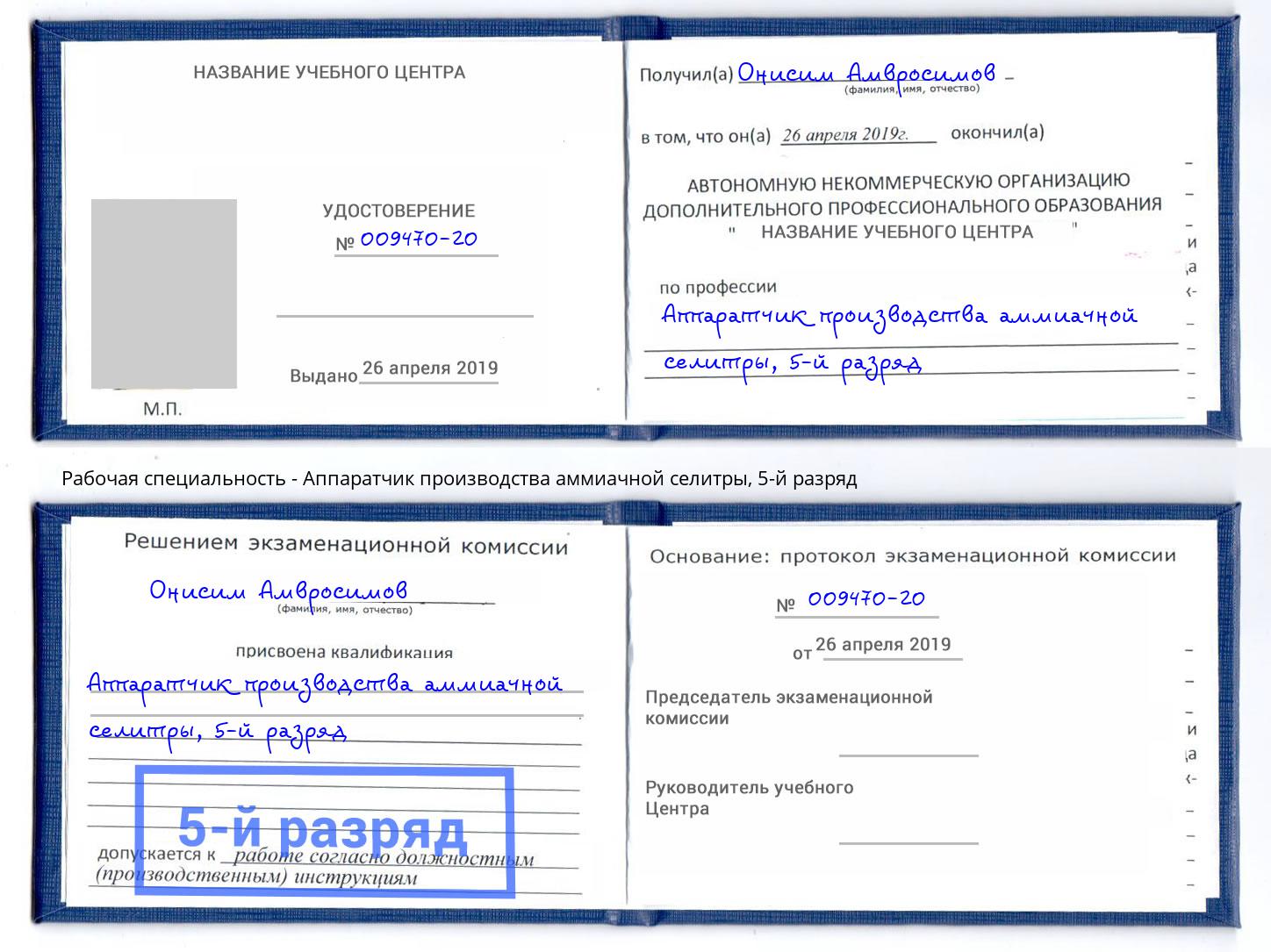 корочка 5-й разряд Аппаратчик производства аммиачной селитры Пенза