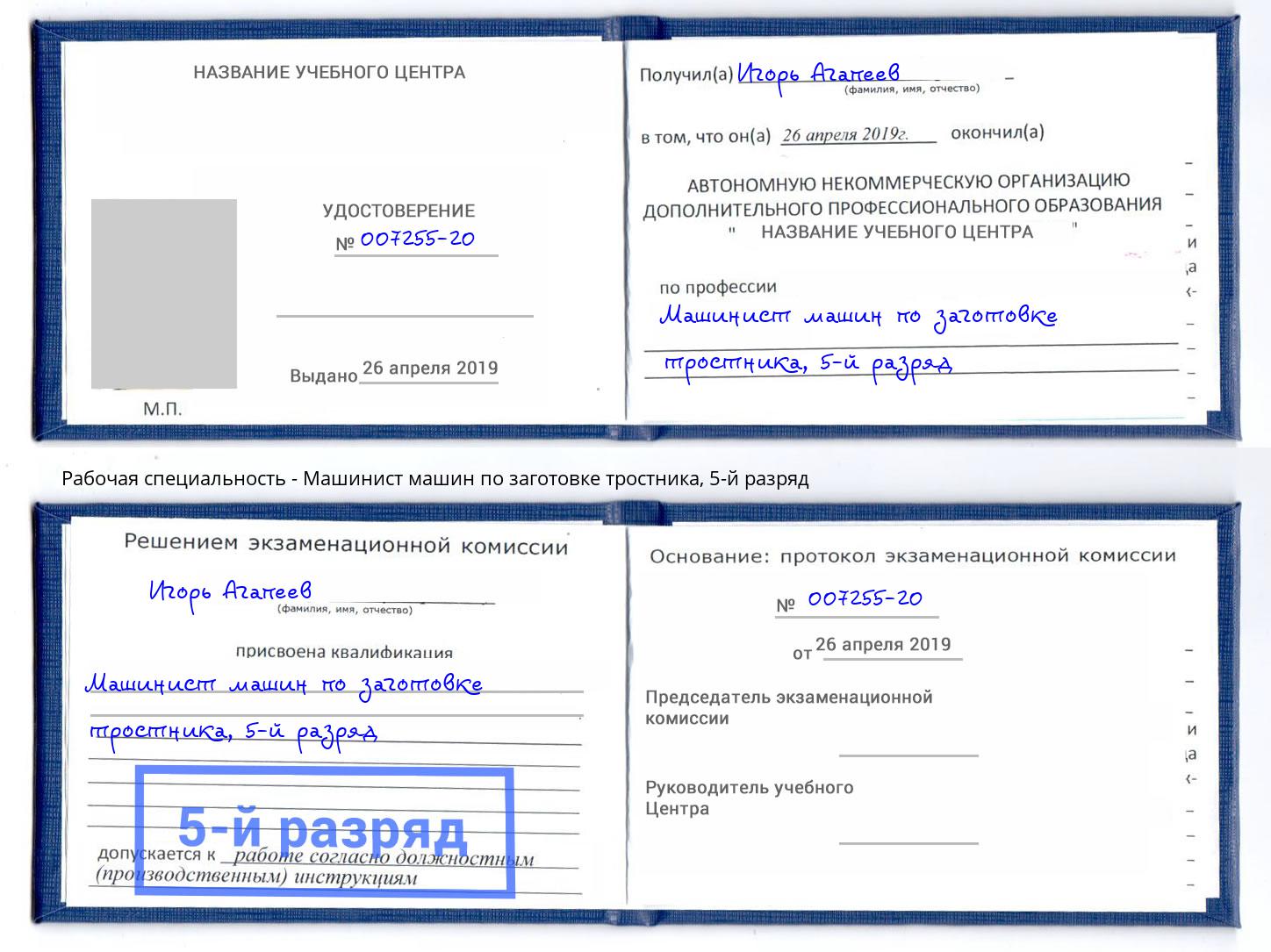 корочка 5-й разряд Машинист машин по заготовке тростника Пенза