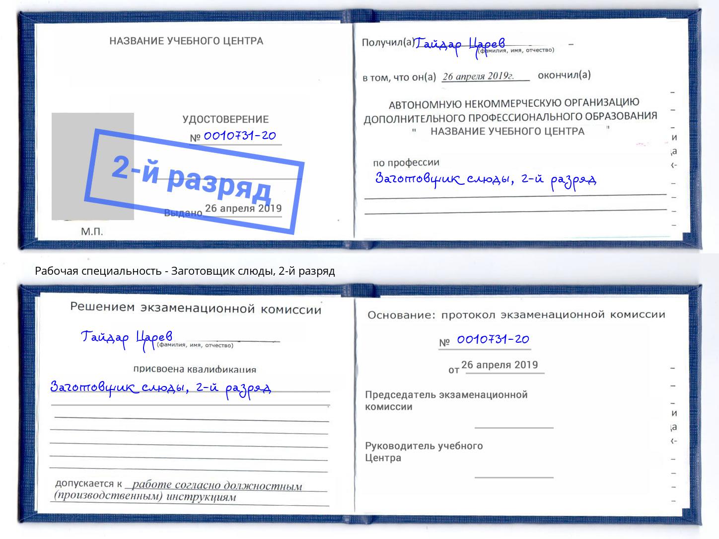 корочка 2-й разряд Заготовщик слюды Пенза