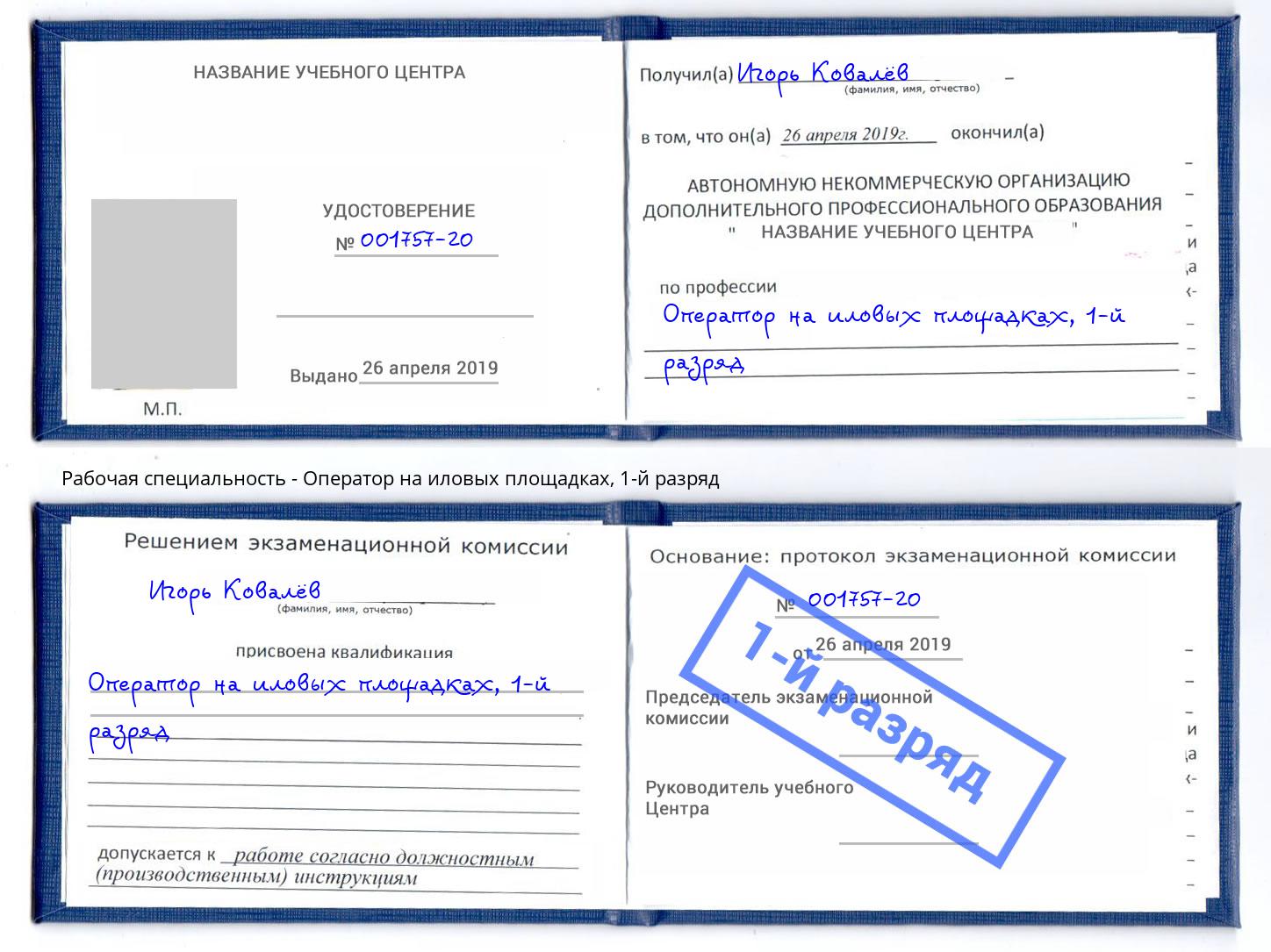 корочка 1-й разряд Оператор на иловых площадках Пенза