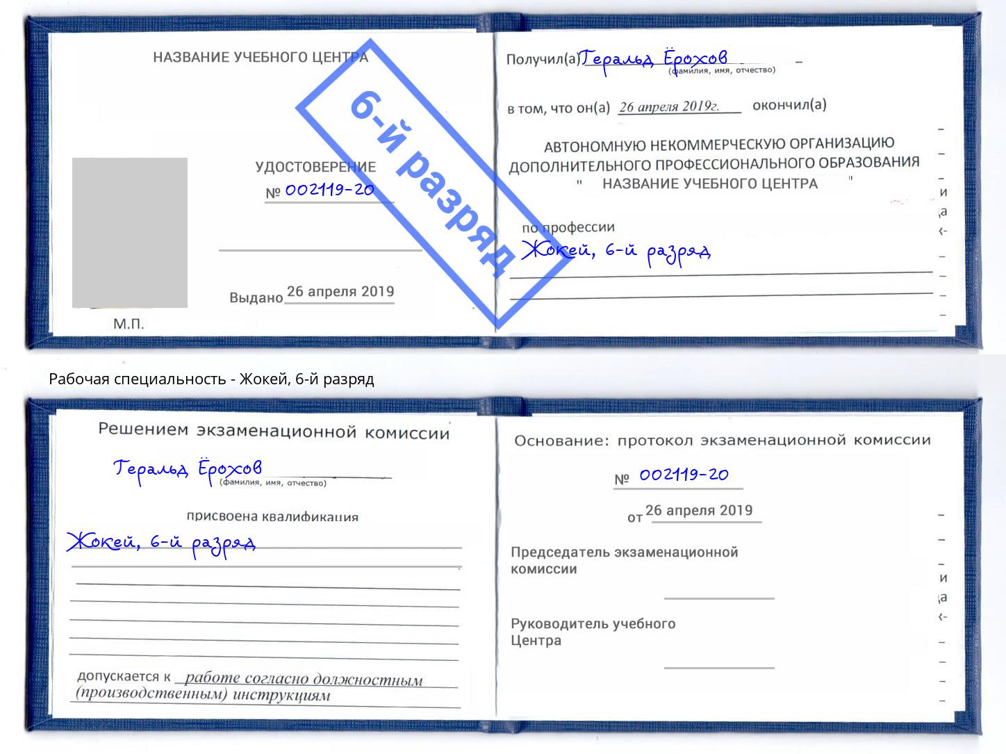 корочка 6-й разряд Жокей Пенза