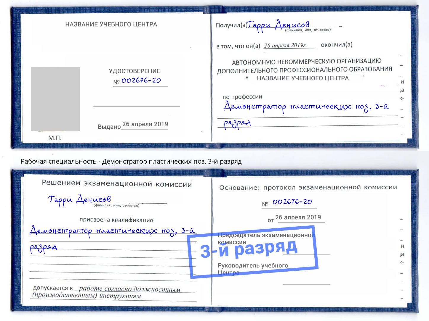 корочка 3-й разряд Демонстратор пластических поз Пенза