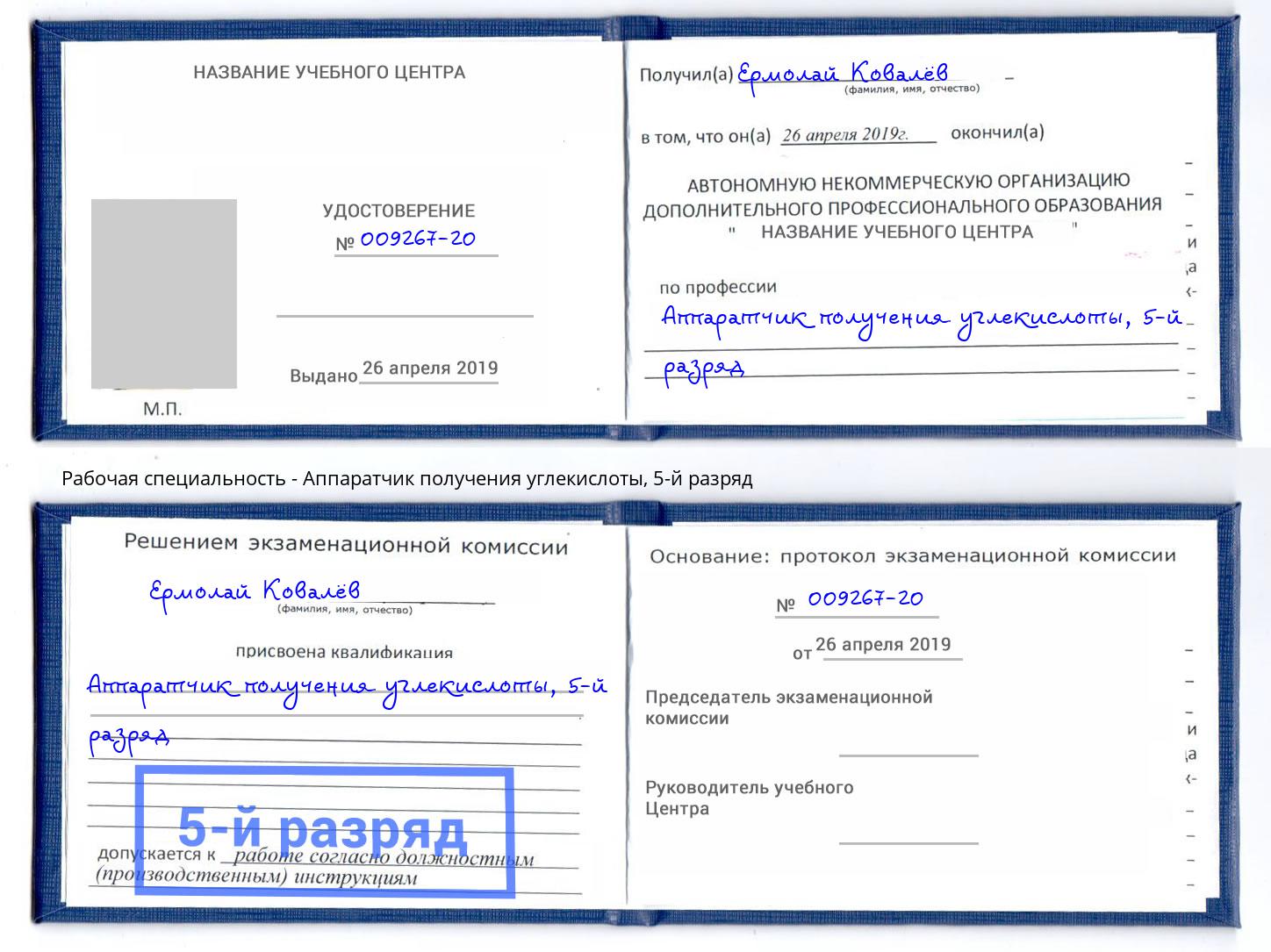 корочка 5-й разряд Аппаратчик получения углекислоты Пенза