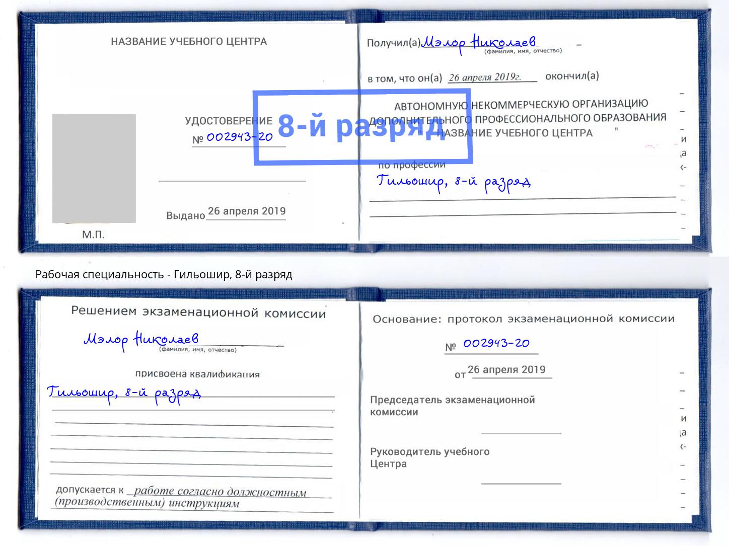 корочка 8-й разряд Гильошир Пенза