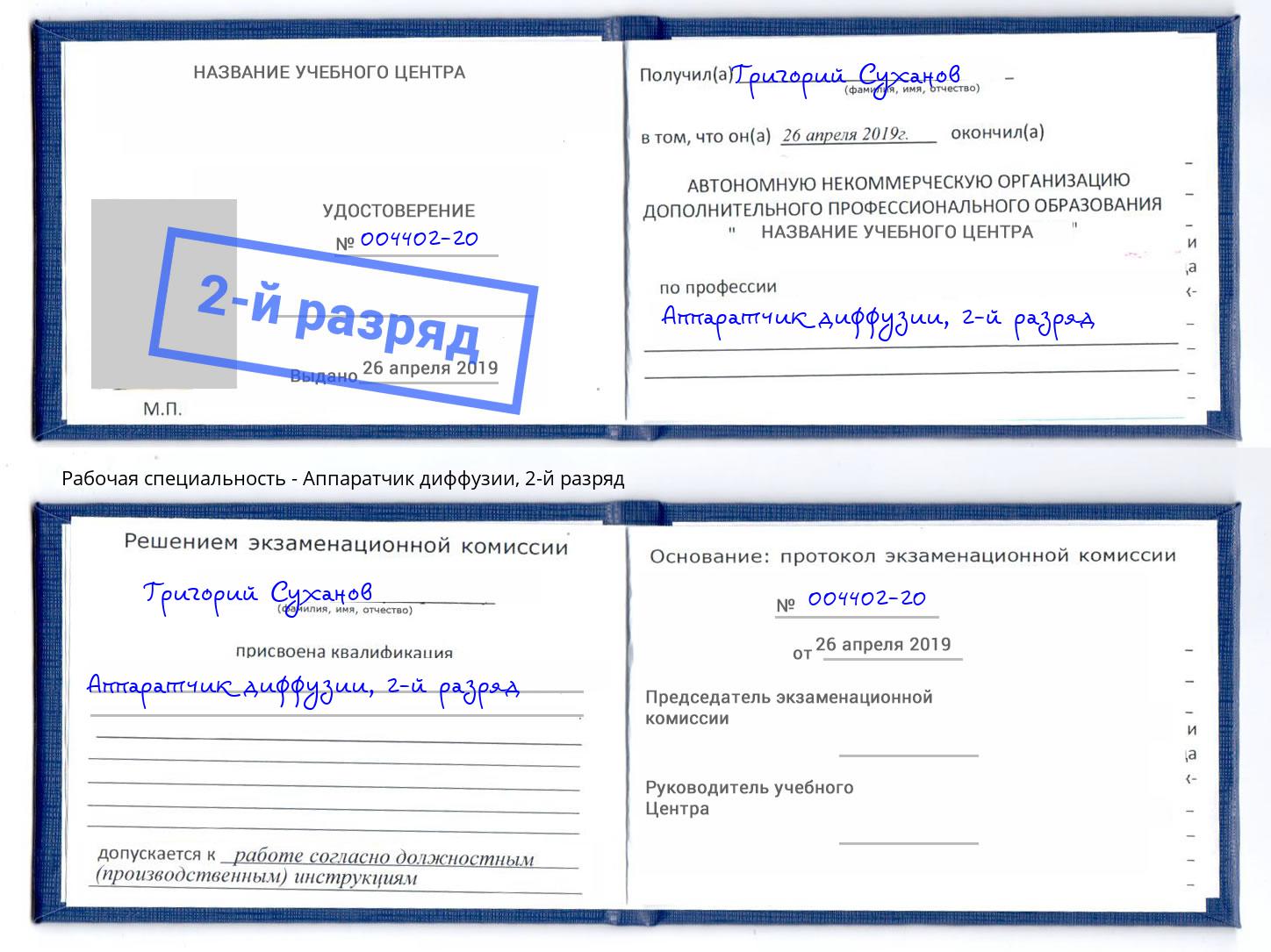 корочка 2-й разряд Аппаратчик диффузии Пенза
