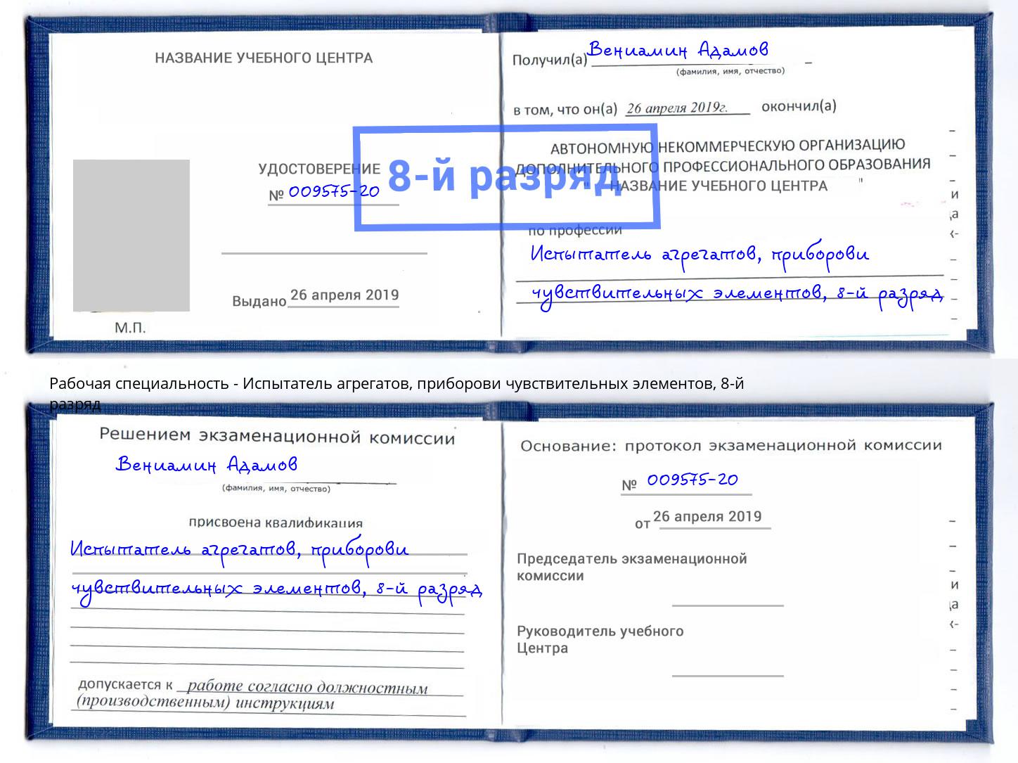 корочка 8-й разряд Испытатель агрегатов, приборови чувствительных элементов Пенза